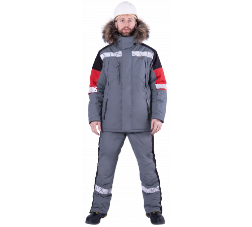 Куртка ХАЙ-ТЕК SAFETY зимняя, серый-красный-черный