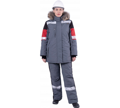 Куртка ХАЙ-ТЕК SAFETY зимняя, серый-красный-черный, женская